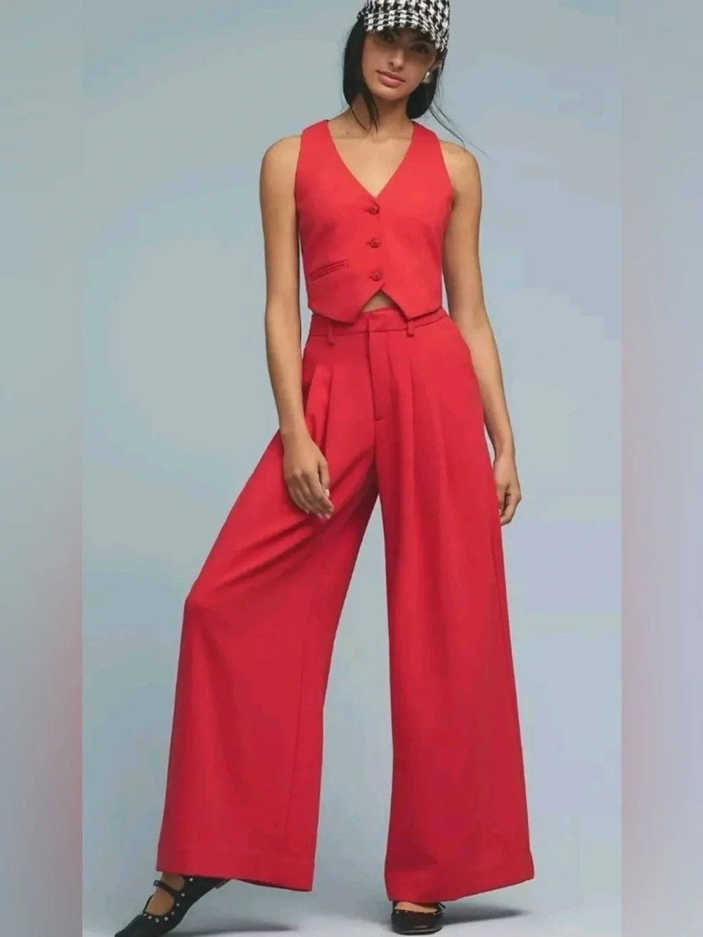 Anthropologie Maeve The Avery Red Wide-Leg Pleated Trousers Size 6 - Picture 1 of 9